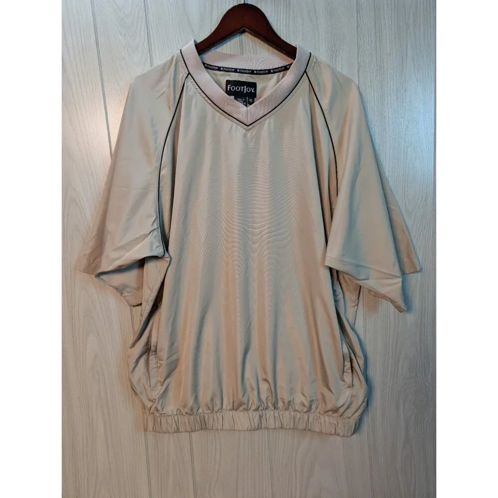 Footjoy Dryjoys Mens XL Pullover Beige V-Neck Golf Rain Jacket Windbreaker - Picture 1 of 6